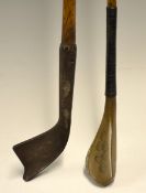 2x fine Old Troon replica 17thc miniature golf clubs to incl early example of a Spur toe iron and