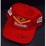 Heinz-Harald Frentzen Signed Formula One 1998 Cap Winfield, Sonax red cap, adult size, signed in