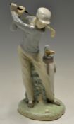 Fine Lladro handmade bone china golfing figure - overall 9.5"h c/w makers stamp mark to the base and