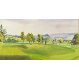 Andrews J S DUNBLANE GOLF COURSE - with Sterling Castle in the back ground - water colour signed -