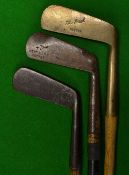 3x various blade putters to incl Harrower bent neck mussel back, "Ideal" brass blade and another