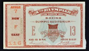 1932 Los Angeles Xth Olympic Games boxing ticket Balcony seat ticket to the Olympic Auditorium on