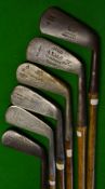 6x various cleek and mid irons - makers incl Gourlay, Winton, M Mitchell St Andrews, Macgregor