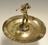 1940's Golfing ashtray mounted with a golfing figure c/w plaque which reads - 1941 Special Award -
