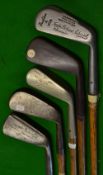 5x mashie irons - makers incl Jack White Sunningdale with flanged sole stamped with the Gibson star,