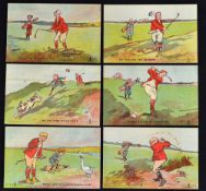 Scarce set of 6x "Brassey" early comical golfing postcards c. 1900 - Reliable Series number 9313