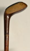 Period Sunday golf walking stick - fitted with socket head golf club handle c/w brass tip overall