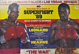 Boxing 1989 Sugar Ray Leonard v Thomas Hearns Event Poster 'The War' at Caesars Palace Las Vegas,