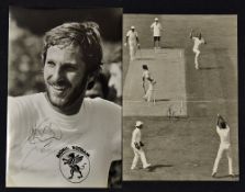 Ian Botham Signed Cricket Photograph depicting Botham celebrating his 100th Test Wicket, and another