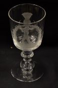 Late Vic large crystal ware rummer/goblet c.1900 engraved with early Vic Scottish golfer on the