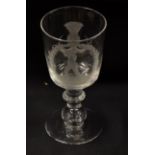 Late Vic large crystal ware rummer/goblet c.1900 engraved with early Vic Scottish golfer on the