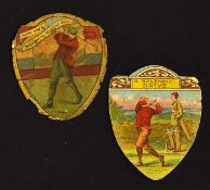 2x scarce J Baines Bradford trade cards featuring golf c.1890's - one titled "A Splendid Drive"