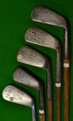 5x mashie irons - makers incl Tom Stewart, J H Taylor smf, Harry Vardon signature, et al incl 3x L