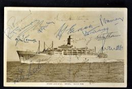 1954 England Cricket tour to Australia signed postcard - original RMS Orsova Shipping Line