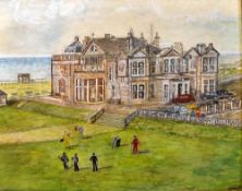 Mills S.S (1978) ROYAL AND ANCIENT GOLF CLUB AND 18TH GREEN ST ANDREWS - mixed media signed to the