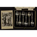 Set of 6x Lucifer silver golfing tea spoons and Lucifer Golfing Society James Braid Postcard -