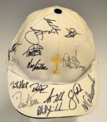 2002 Ryder Cup cap signed by the full American team to incl Tiger Woods, Azinger, Mickelson, Sutton,