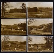 Set of 6 Mannings Heath Golf Course postcards - sepia matt real photographs of the 5th, 7th, 11th,