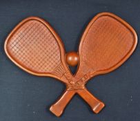 Watcombe Ware Racquet Plaque c.1890 of crossed racquets with a ball to centre, stamped with maker'