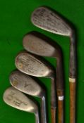 5x mashie niblick irons - makers incl Spalding Perma Proof, Tom Watt Scottish International,