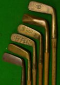 6x brass blade putters to incl R. Forgan Scotia, R Forgan Crown, unnamed raised diamond back goose