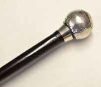 Interesting white metal feathery golf ball handle walking stick fitted with dark stained shaft