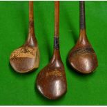 3x mid-size woods incl, J H Taylor striped topped spoon, Jackson striped top brassie and T