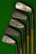5x various mid and mashie irons - makers incl 2x Maxwell, Terrier, Glasgow Golf Co and J B Halley