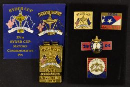 Collection of official 2004 Ryder Cup "Oakland" official enamel money clip and pin badges - to