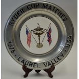 1975 Ryder Cup Matches Official pewter and ceramic presentation plate -commemorating the match