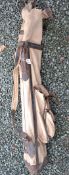 Rare T.H Crompton & Co makers Walsall patents triangular leather and canvas shape golf club bag c/