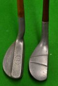 2x interesting alloy mallet head putters to incl Cassidy "Vee" putter with a greenheart shaft, and a