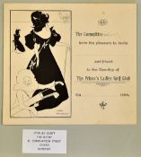 Rare 1894 Aubrey Beardsley invitation card to the Opening of The Princes Ladies Golf club neatly