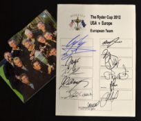 2012 Ryder Cup European Team signed sheet - from the famous winning team at Medinah signed by the