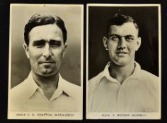 2x "Real Photo Cricket Personality Series" postcards c.1950s to include Dennis Compton (England