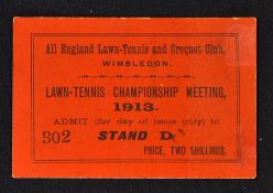 Rare 1913 Wimbledon lawn tennis stand ticket - red coloured ticket number 302 Stand D price 2