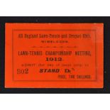 Rare 1913 Wimbledon lawn tennis stand ticket - red coloured ticket number 302 Stand D price 2