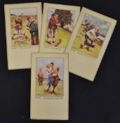 4x early golfing blotters each featuring an amusing coloured golfing scene with annotations below