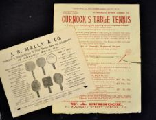 2x Early Table tennis advertisements c.1900 - to include J.R Mally & Co London illustrating 6x types