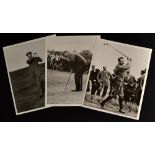 3 x reproduction 10" x 8" black & white golf photos of James Braid, J H Taylor and Harry Vardon -