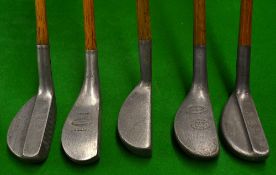 5 x interesting alloy mallet head putters to incl Braid Mills stamped with the Gibson Kinghorn Star,