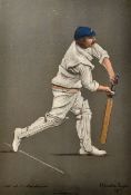 3x Albert Chevallier Tayler Cricket Original Lithographs featuring G. H. Hirst, A. Maclaren, and