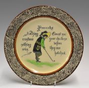 Royal Doulton Morrisian golfing series ware proverb plate c.1915 - decorated with Bradley style