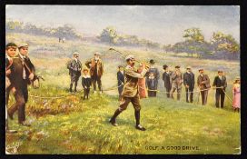 Harry Vardon colour golfing postcard titled "Golf, A Good Drive"-issued by Raphael Tuck & Sons oil