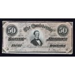 1864 Confederate States of America $50 Banknote Richmond Feb. 17th Portrait of the Confederate