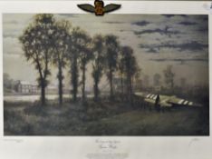 The longest day begins Pegasus Bridge Colour Print by Geoffrey Lea limited signed by the artist,