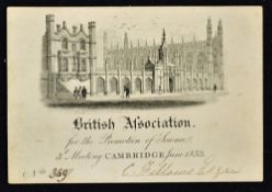 Cambridge University Attractive Invitation 1833 for the meeting of the 'British Association For