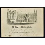 Cambridge University Attractive Invitation 1833 for the meeting of the 'British Association For