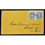 Confederate States of America Scarce Pair of Early 5 Cents Stamps (Pen cancelled) green stamps