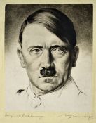 Max Brunning (1887-1968) German Portrait of Adolf Hitler Original Etching signed below by Max